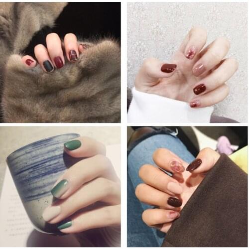 New fashion hit pure color with decoration 3d fake nails Japanese cute false nails Beautiful bride full nail tips acrylic