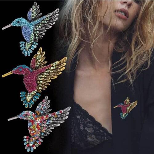New Diamond Hummingbird Brooch Personality Animal Corsage Clothing PIIN Scarf Clasp Dual-Use