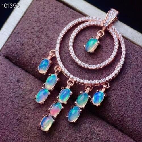 Blue White Green Fire natural Opal Necklace sliver 925 Water Drop Stone Pendant Necklaces For Women Jewelry