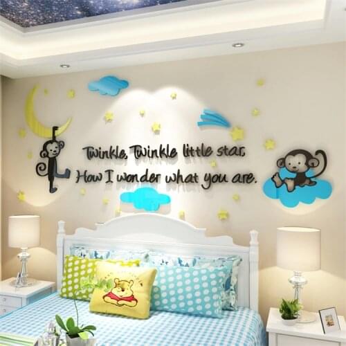 Naughty Monkey Crystal wall stickers Living room TV wall sofa background Childrens room Creative 3D acrylic wall decoration