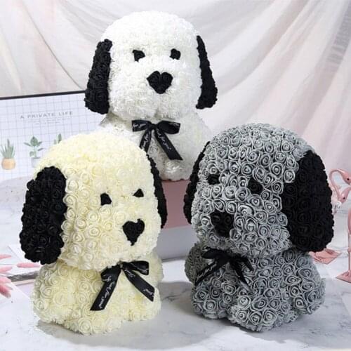 Romantic PE Rose Dog Simulation Rose Dog Gift Styrofoam Foam Dog Doll For Graduation Valentines Day Home Dorm Decoration