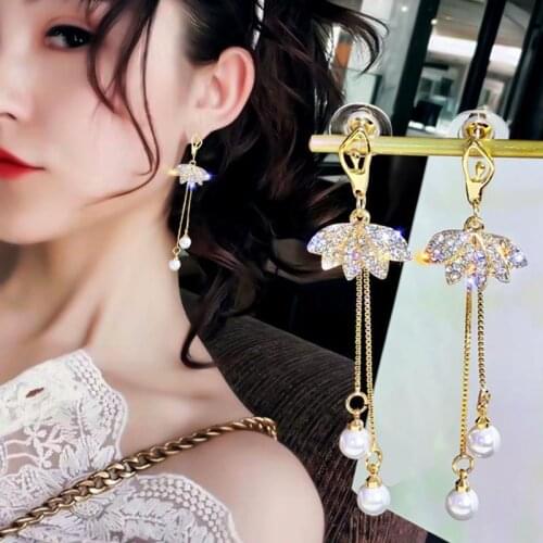 Ballet Dancer Earrings Dance Figure Mermaid Tail Star Triangle Charm Pearl Crystal Long Tassel Earrings For Women
