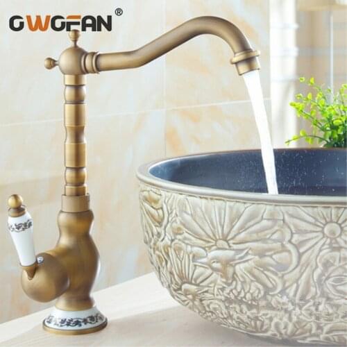 Bathroom Sink Basin Mixer Tap Brass Deck Mounted Basin Faucets WC Bathroom Faucet Antique Bronze Hot and Cold Water Tap 4411F