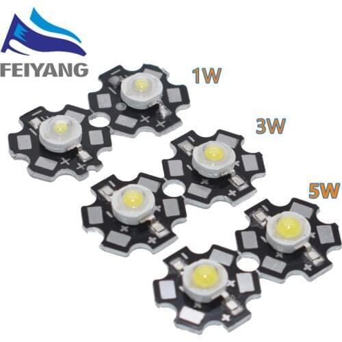 10pcs 1W 3W 5W High Power LED Beads Full Spectrum Pure White With 20mm Black Star PCB Heat sink Aluminum Substrate DIY lights