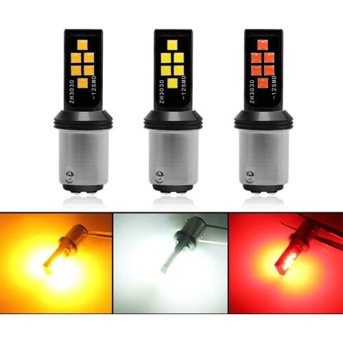1PC CANBUS 1156 BA15S P21W LED Bulbs 1157 BAY15D P21/5W 7443 3157 3030 12 SMD Auto Brake Lamp Turn Signal Light White Red 12V