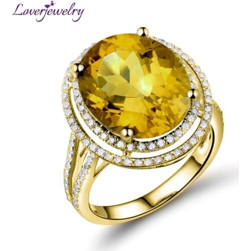 LOVERJEWELRY Unique Ring Fine Jewelry Romantic Party Oval 11x13mm Natural Yellow Citrine 14kt Yellow Gold Engagement Women Ring