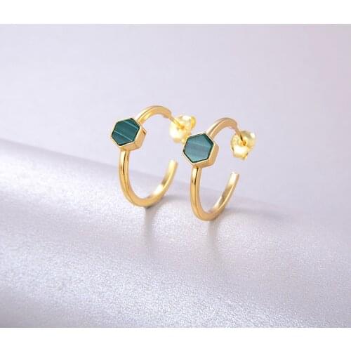 High jewelry s935 sterling silver malachite polygonal earrings green natural palace retro earrings for women