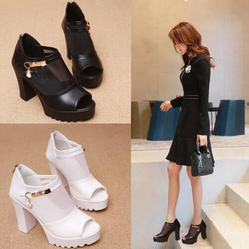 2021 Women Sandals Square High Heel Summer Shoes Woman Pumps Sexy Flower Net Hollow Peep toe Gladiator Sandals size 35-39