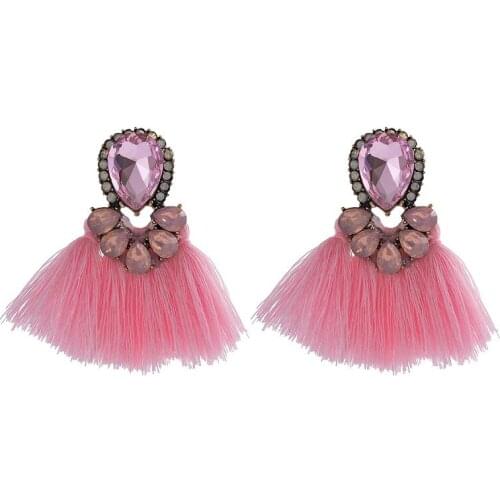Pink black Long Tassel Earrings Boho Statement Jewelry Big Earring Dangle Drop Crystal Earring For Women Oorbellen wholesale