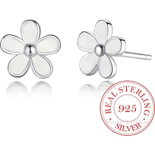 925 Sterling Silver White daisy Stud Earrings For Women Kids Wedding Gift Female pendientes eh1407