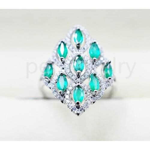 Per jewelry Natural real emerald 925 sterling silver Free shipping For women or women 0.2CT*9PCS gemstone Q9122611