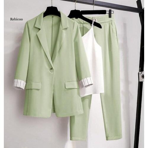 Women Blazer suit for Spring Autumn Lady Blazer Jacket +Long Pant Female Outerwear Elegant Ladies Coat Plus size M-4XL