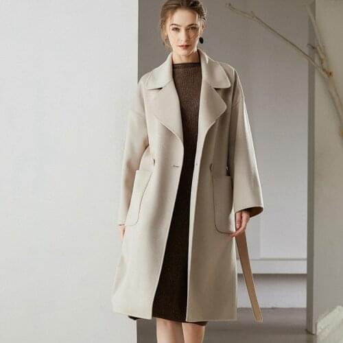 Autumn and winter new wool coat womens water ripple fabric long coat