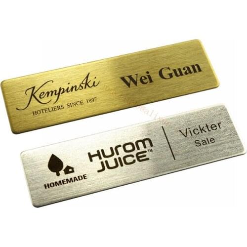 1pc personalized metal aluminum name tag 70*20mm school id card safety pins or magnetic name badge holder