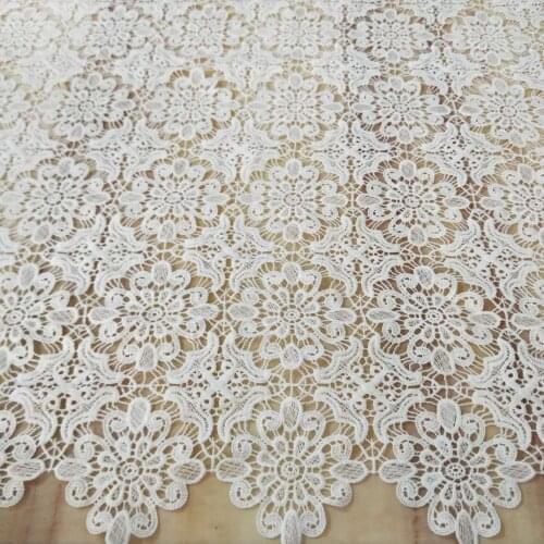 1Yard Latest 2021 White African Lace Fabric Milk Silk Embroidery French Guipure Lace Fabric Sewing Nigerian Wedding Party Dress