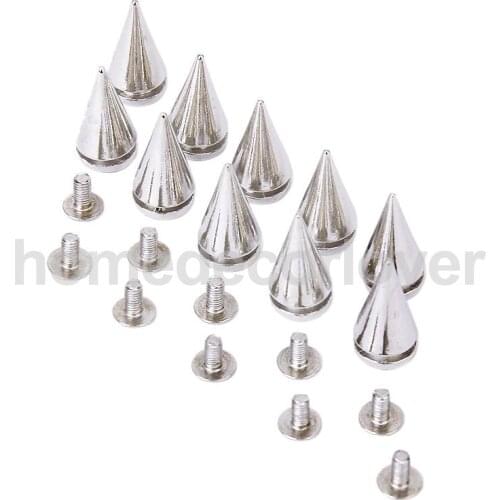 10Sets Silver Cone Screwback Spikes Studs 19mm For clothes shoes DIY Supplies