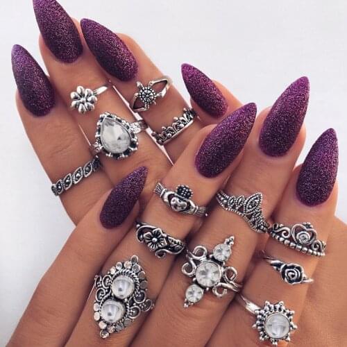 13Pcs/Sets Boho Vintage Knuckle Rings For Women Crystal Flower Tortoise Geometric Female Finger Rings Set Jewelry