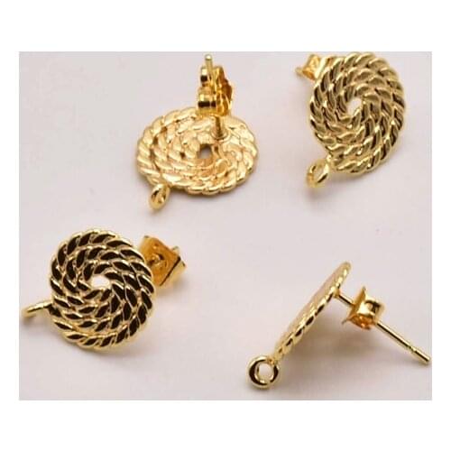 2 pair/Lot 12mm 18K Brass Gold Plated Lollipop Shape Stud Earrings Diy Jewelry Making Accessories Wholesale Jewelry JA0145