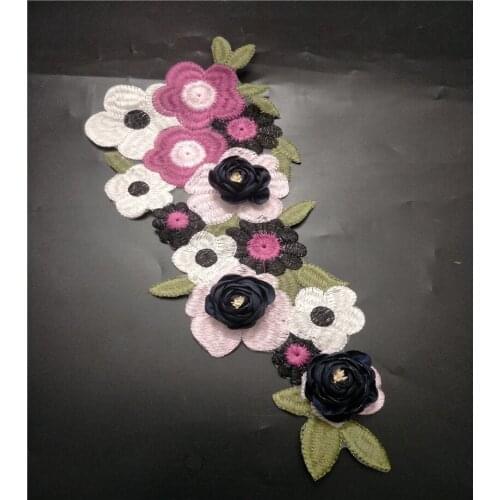 3d black flower embroidered applique patches vintage sewing on patch Diy decoration motif patch accessories
