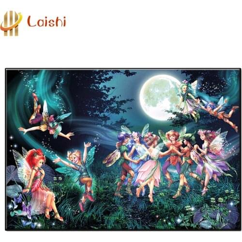3D Diy Cartoon cute elf Night garden scenery Diamond Painting Art full round Diamond Picture Mosaic Gift Home Wall Decoration