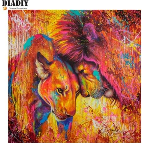 Diamond Painting Embroidery Lover Lions Handicraft Full round Diamond Painting Mosaic Cross Stitch Animal Pattern Home Decor