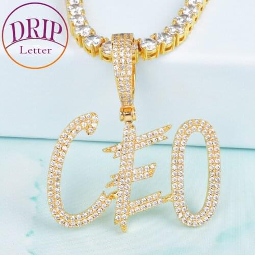 Gold Color Zircon Letters Custom Name Pendants Solid Back Necklaces Mens Zircon Hip Hop Jewelry Tennis Chain