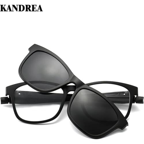 KANDREA 2020 1+5 clip Tr90 Square Women Sunglasses Magnetic Clip Dual Purpose Eyeglasses Fashion Men Eyewear Driving Sun Glasses