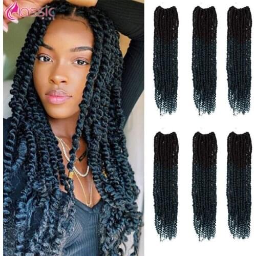 CLASSIC PLUS 20 Inch Soft Faux Locs Curly Crochet Braids Synthetic Hair Extensions Ombre Blue Kinky Curly Afro Hair For Women