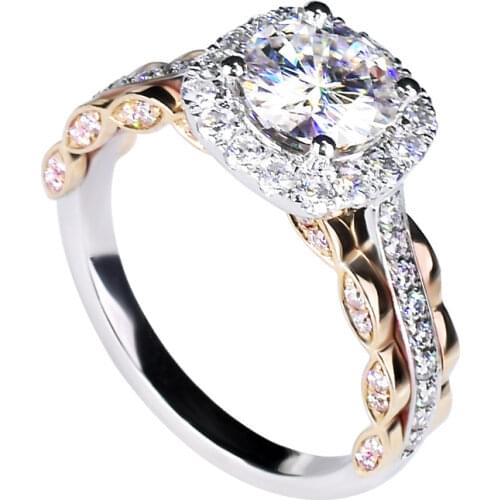 Real Sterling Silver 925 Ring Setting Two-tone Full Diamond Couple New Jewelry Luxury Engagement Anniversary Party Gift Women