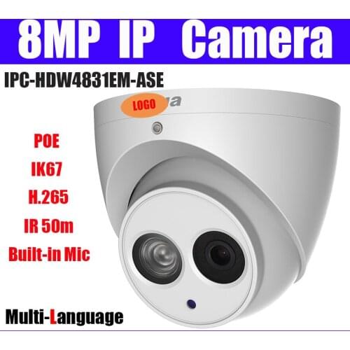 8mp IP Camera IPC-HDW4831EM-ASE POE H.265 IP67 Dome Bulit-in Mic IR 50m IPC-HDW4831EM-ASE Network Camera with logo