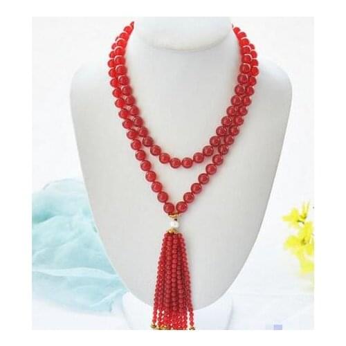 Fine jewelry Fashion red bead white round pearl necklace free shipping
