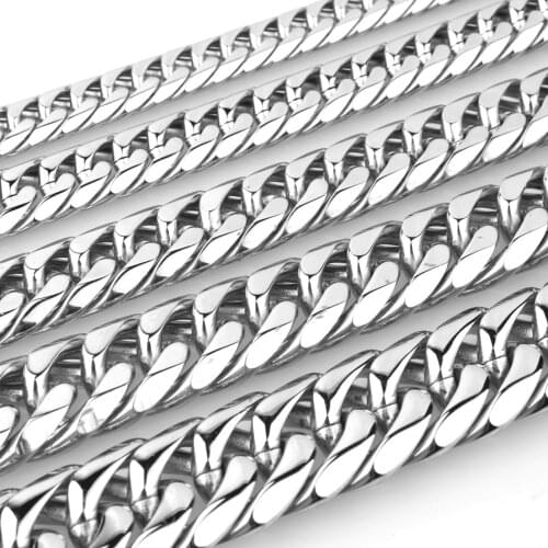 Men Cuban Link Chain Silver Color Stainless Steel Long/Choker Big Chunky Minimalist Rapper Chain Necklace Jewelry