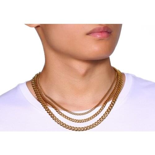 Stainless Steel Mens Necklace Charm Curb Cuban Link Chains Necklaces Man Hip Hop Punk Jewelry Rock Wholesale Male Accessories