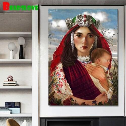 Full Square round Diamond Mother and child 5D DIY Diamond Painting Embroidery Cross Stitch kits diamond Mosaic Home Decor B52