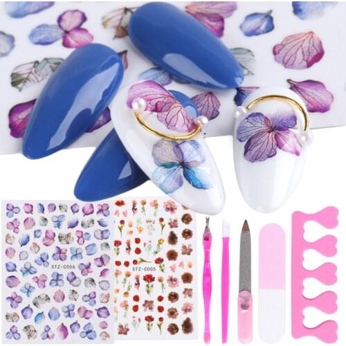 Nail Sticker 3D Real Flower Leaf Design Decal Summer Autumn DIY Slider for Manicure Nail Art Decorations Tools LASTZC01-11