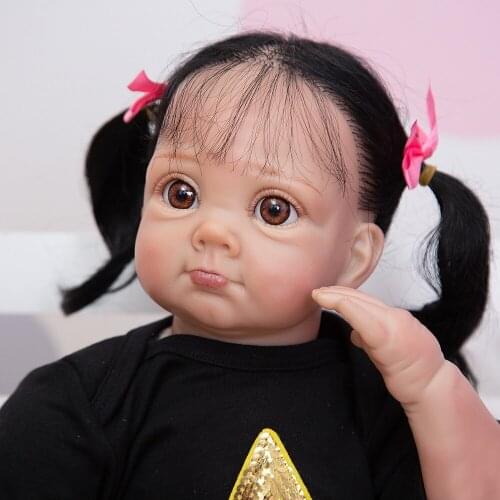 Reborn Baby Dolls Black Skin 55 CM Cloth Body silicone bebe reborn Toddler African girl lifelike children toys gift
