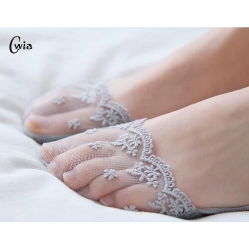 Summer women girl Silica Gel Lace Boat Socks Invisible Cotton Sole Non-slip Antiskid Slippers Anti-Slip Sock 1pair=2pcs ws195