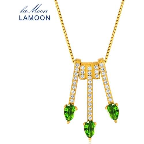 LAMOON 2017 New Pear-Shaped Real Natural Diopside Gemstone Chain Arrows Pendant Necklace 925-Sterling-Silver Jewellry LMNI061