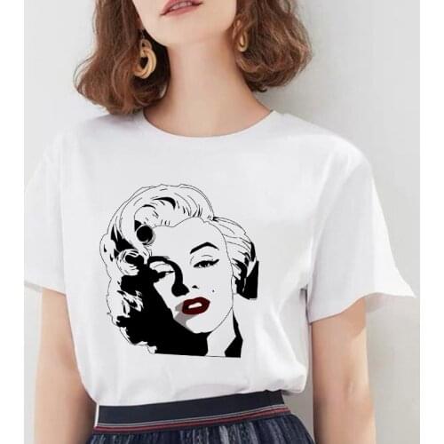 New Harajuku Womens T-shirt Marilyn Monroe Image Print T shirt Fashionable and Comfortable Ladies Clothing Short-Sleeved Tshirt