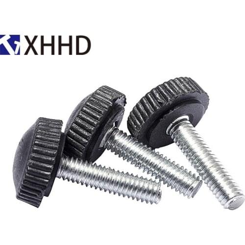 Round Head Plastic Knurled Handle Tighten Thumb Black hand twist Screw Bolt Straight grain handle screw M4 M5