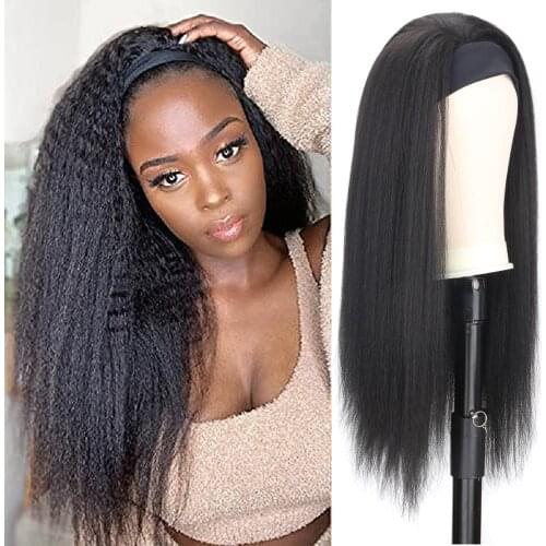 Yaki Straight Headband Wig Glueless Synthetic Wigs for Black Women Heat Resistant Fiber Red Hair Womens headband Wig