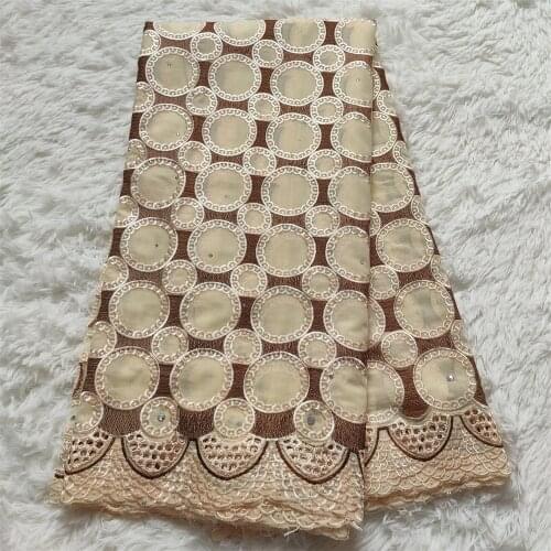 Luxury African Nigerian 100% Cotton Lace Fabric High Quality French Punch Net Lace Fabrics With Diamond Dress 5 Yards HZ1114