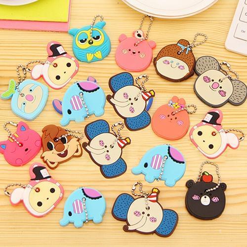 Silicone Key Ring Cap Head Cover Chain Cap Phone Strap Cartoon Animals Key Set