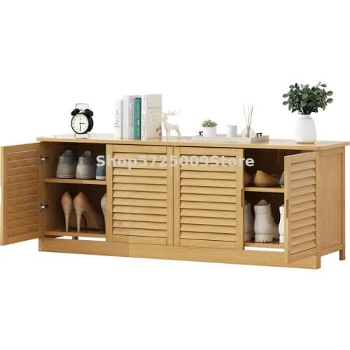 Shoe changing stool Solid wood seated long shoe cabinet Nordic shoe rack at the door, household storage storage