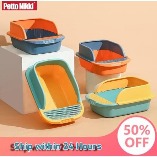 Pet Cat Toilet Semi Closed Litter Sand Box Scoop Anti-splash Cat Tray With Spoon Portable Plastic Large Sandpit Accessories