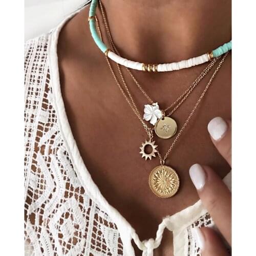 Boho Multi-Element Flowers Choker For Women Fashion Gold Necklace Vintage Multiple Layers Pendant Halskette Jewelry Gift