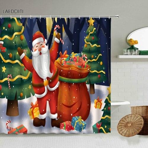 Cartoon Fun Santa Claus Snowman Shower Curtain Kid Bathroom Merry Christmas Happy New Year Theme Waterproof Screen Holiday Gift