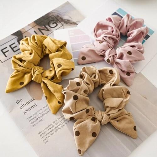 Cute Bunny Ears Hair Scrunchies Dot Scrunchy Women Elastic Hair Bands Girls Headwear Ponytail Holder Hair Ties Hair Accessories