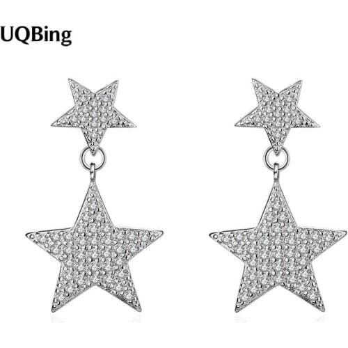 925 Sterling Silver Long Sparkling Zircon Big Star Stud Earrings For Women Gifts Jewelry Wholesale