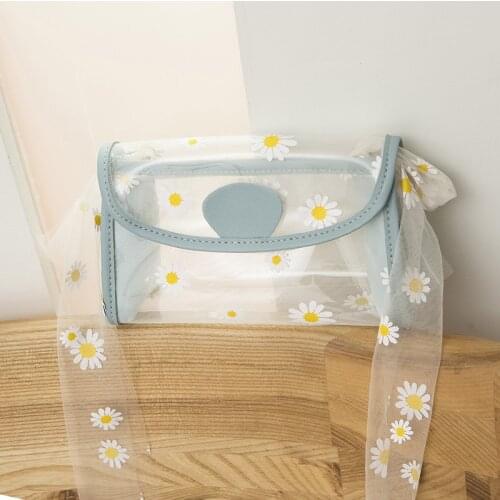 Women Shoulder Bags Embossed Daisy Design Ladies Transparent PVC Handbag Casual Tote Literary Books Bag Shopping Bag for Girls